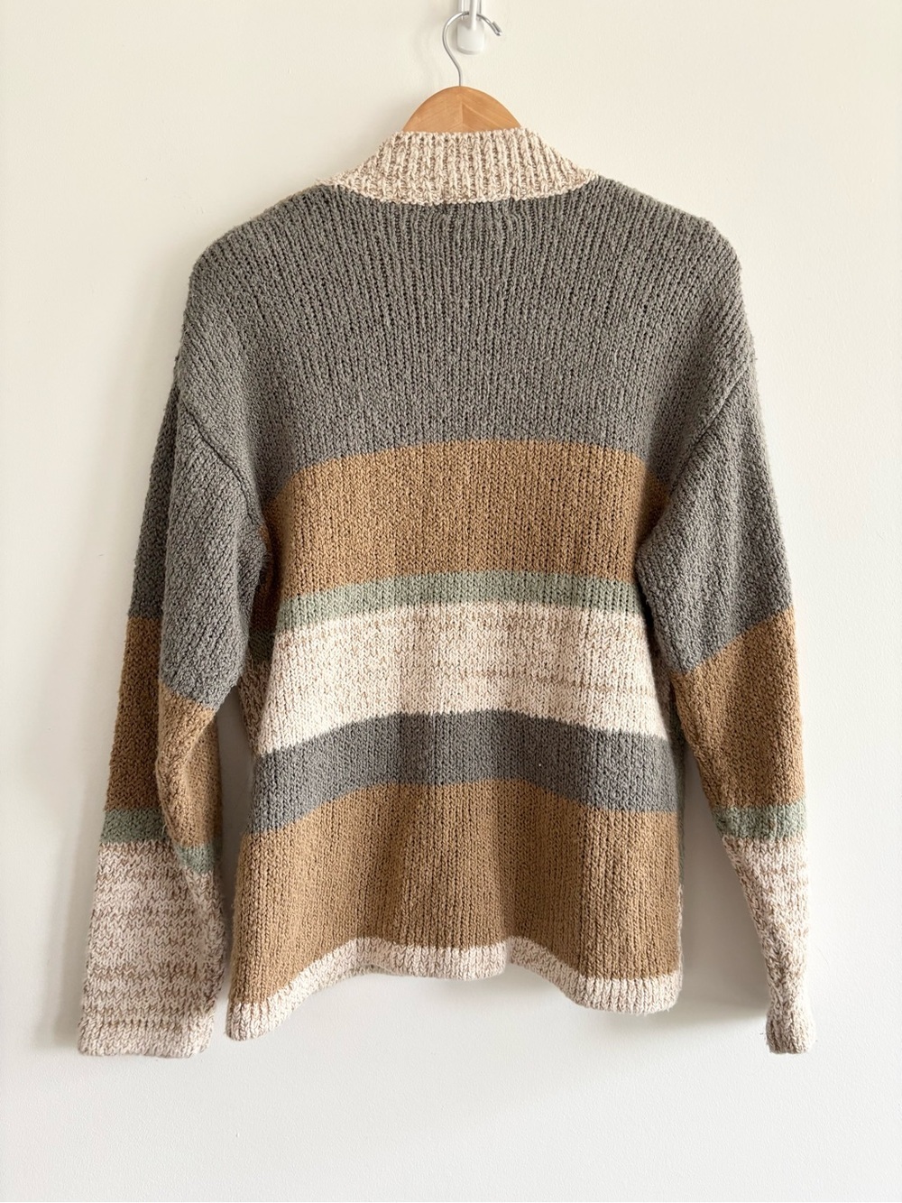 Vintage Geo-Block Abstract Neutral Pattern Mockneck Sweater - Picture 8 of 12